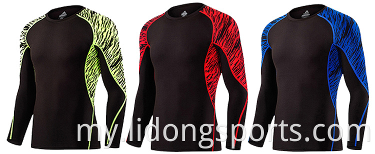 လက်ကား Compression ရှပ်အင်္ကျီများသည်အမျိုးသားဝတ်တီရှပ်များတွင်လက်ရှည်ရှပ်အင်္ကျီများ၌စိတ်ကြိုက်အရွယ်ရောက်ပြီးသောဖိအားတင်းကျပ်စွာ